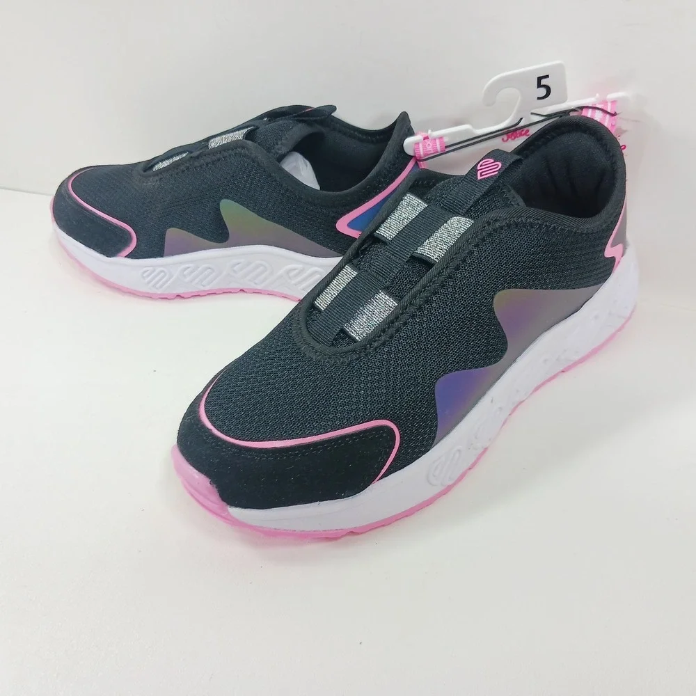 Justice Sport Girls Slip On Sneakers Black Pink Iridescent Size 5 GMG JUS SNKR